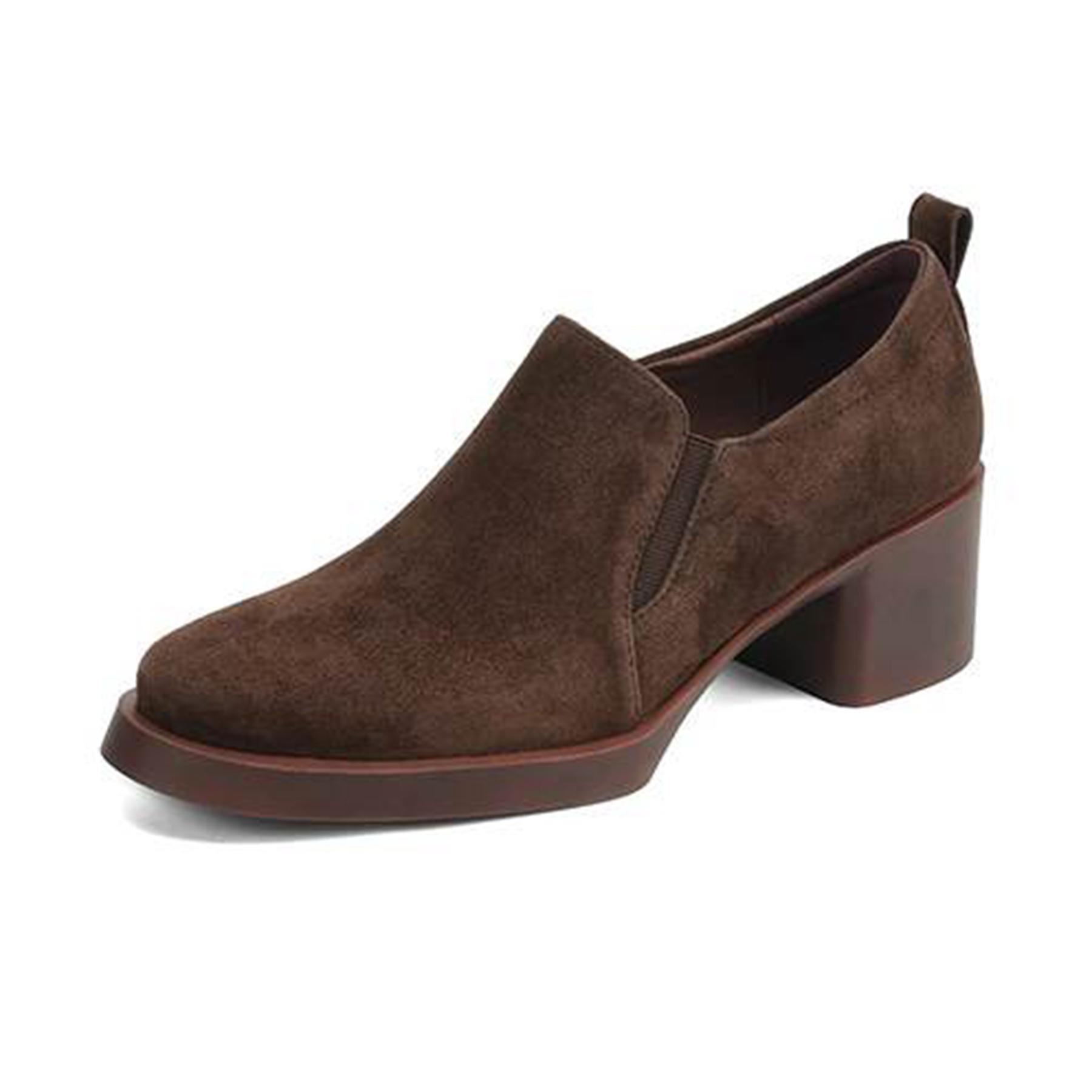 Krazing Pot Sheep Sude Autumn Winter Shoes Chunky Heels Size 43 Size 42 Round Toe Slip on Concise Design Deep Mouth Retro Fashion Pumps 34 8209₽