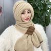 New winter knitted snow hat riding warm mother fashion ear protection headgear women's hat scarf integrated hat