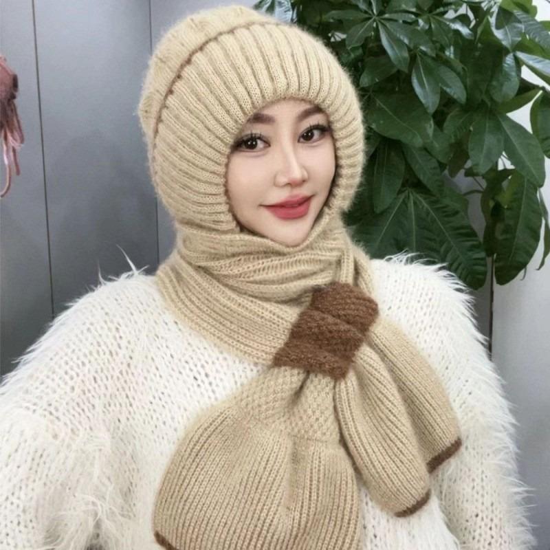 New winter knitted snow hat riding warm mother fashion ear protection headgear women's hat scarf integrated hat