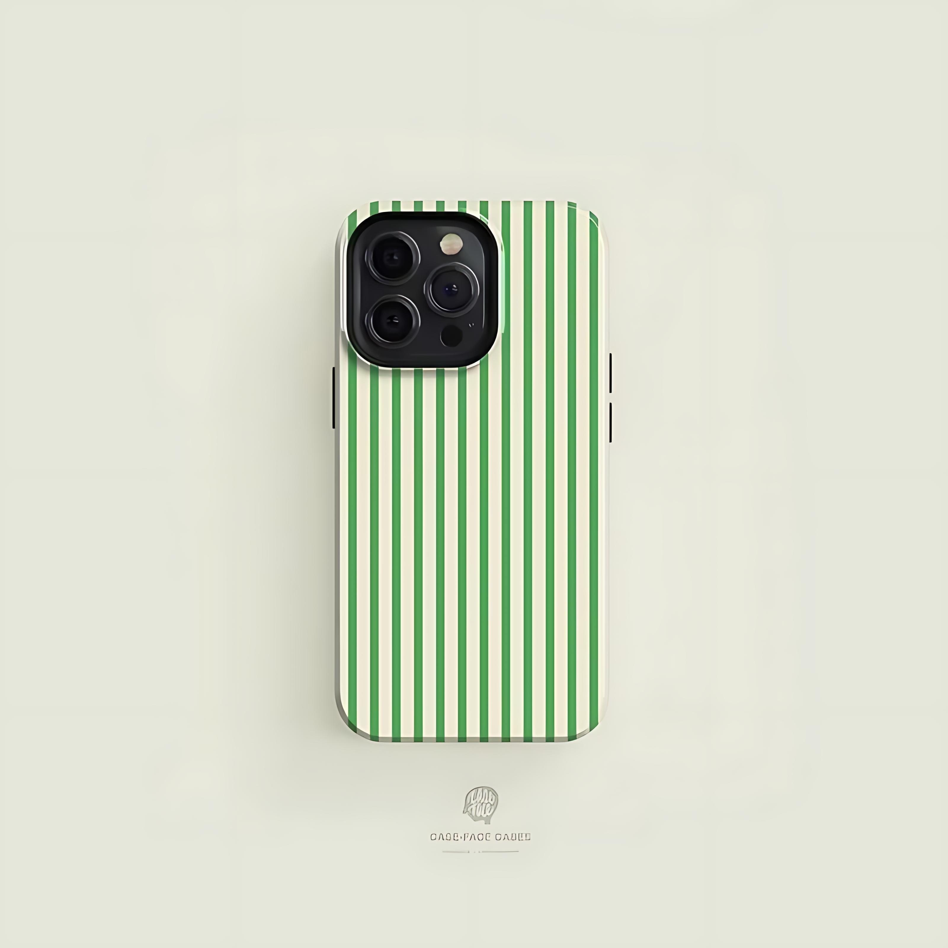 

Striped Green Beige Phone Case for iPhone 17 17e 16e 16 15 14 13 12 11 X XS XR XSMAX 8 Air Pro Max Plus Double-layer Back Cover iPhone 11