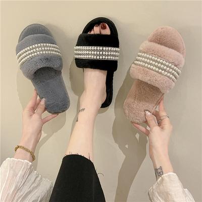 Bavlnené papuče dámske zimné nové perlové vnútorné domáce jednopásikové teplé a protišmykové tehotenské plyšové papuče
