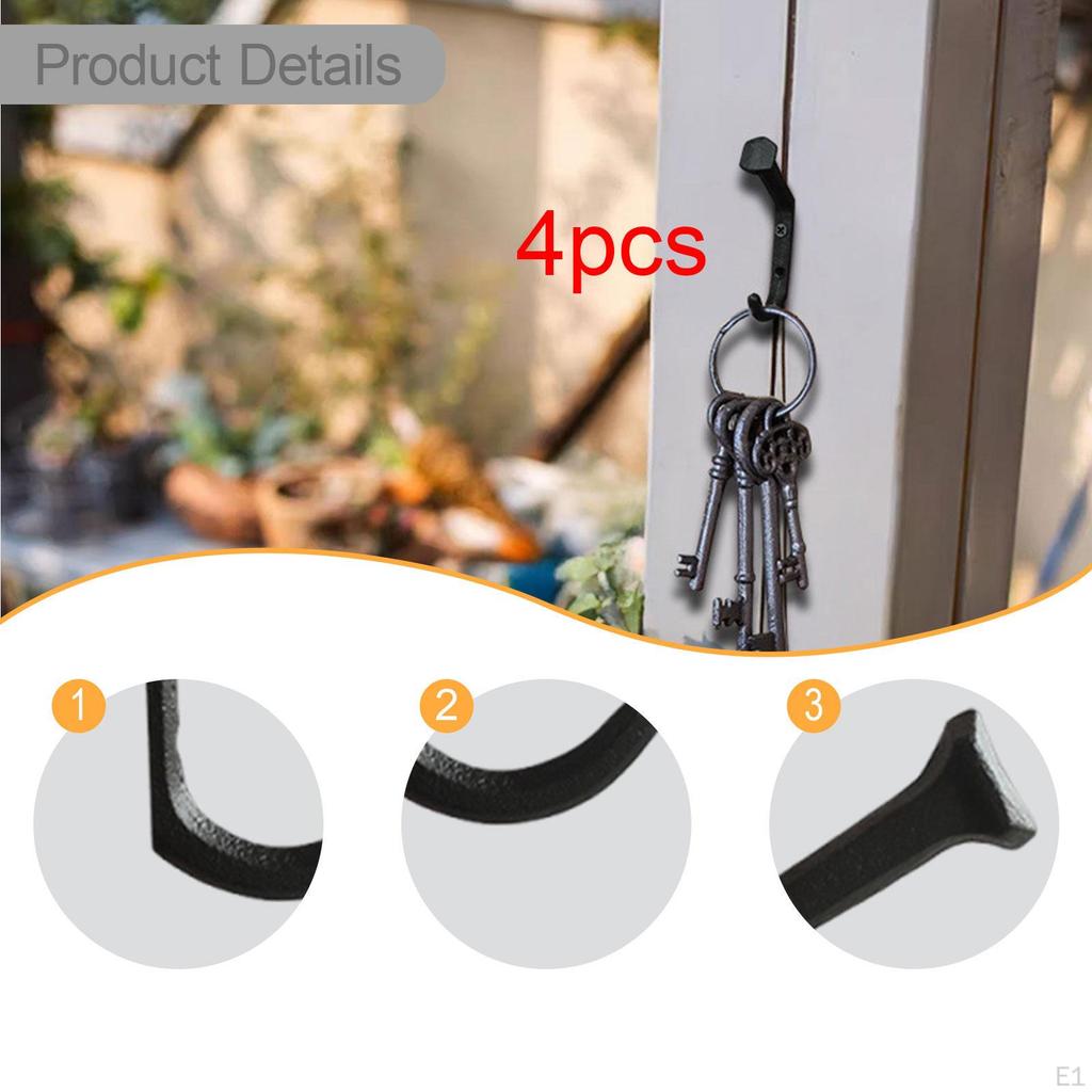 4x Nail Shaped Wall Hooks Iron Hangers Rustic Decoration Organization Coat for