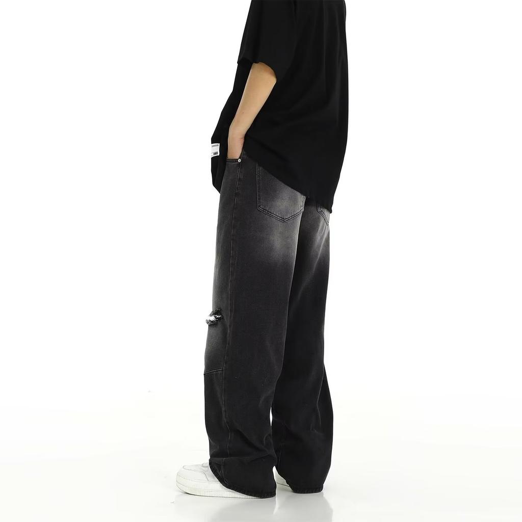 High Street Washed Old Ripped Jeans Men's Summer Trend High Street Retro Loose Straight Casual Pants Straight