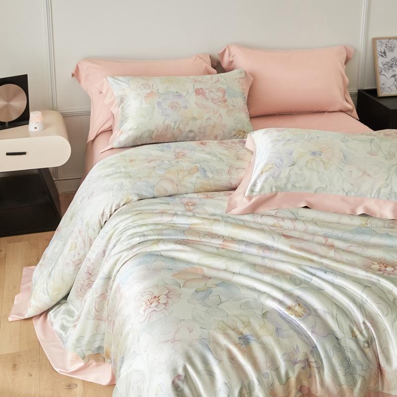 Eisseide Bettwäsche Set Vierteiliges Set, Hautfreundliche Wasserwasch-Bettlaken Bettbezüge Kissenbezüge