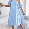 2026 Spring Summer Women's Off Shoulder Short Sleeved Ruffled Hem Long Skirt S-XL