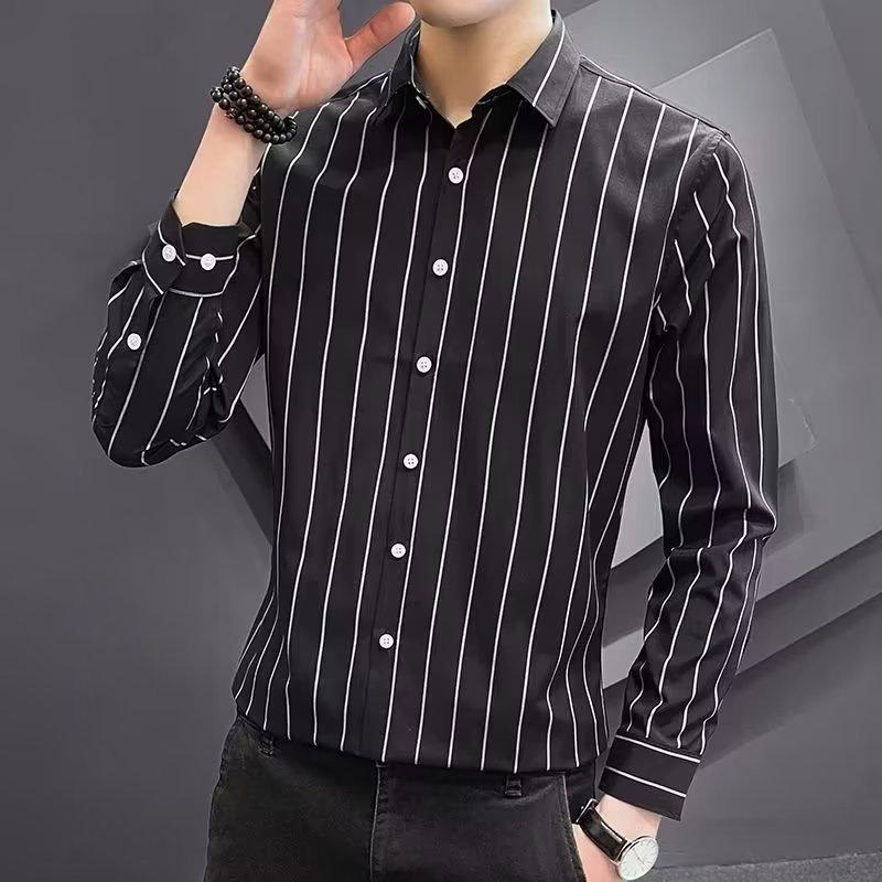 Men Oversize Office Shirt Long Sleeve Shirt Formal Business Shirt Men's Striped Shirt