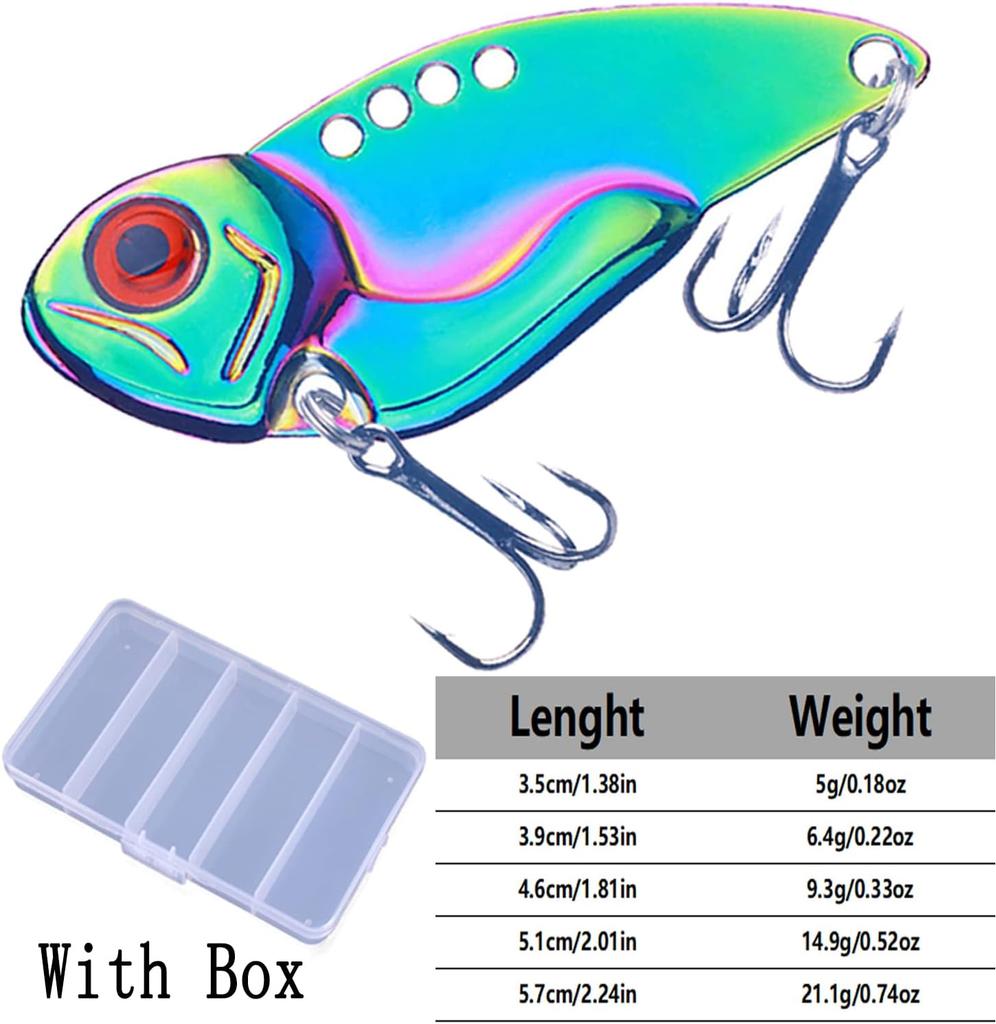 Fishing Lures Blade Bait For Bass Walleye Trout For Freshwater Saltwater Metal Hard Blade Baits Fishing Blade Lure Spoons 5Pcs With Box