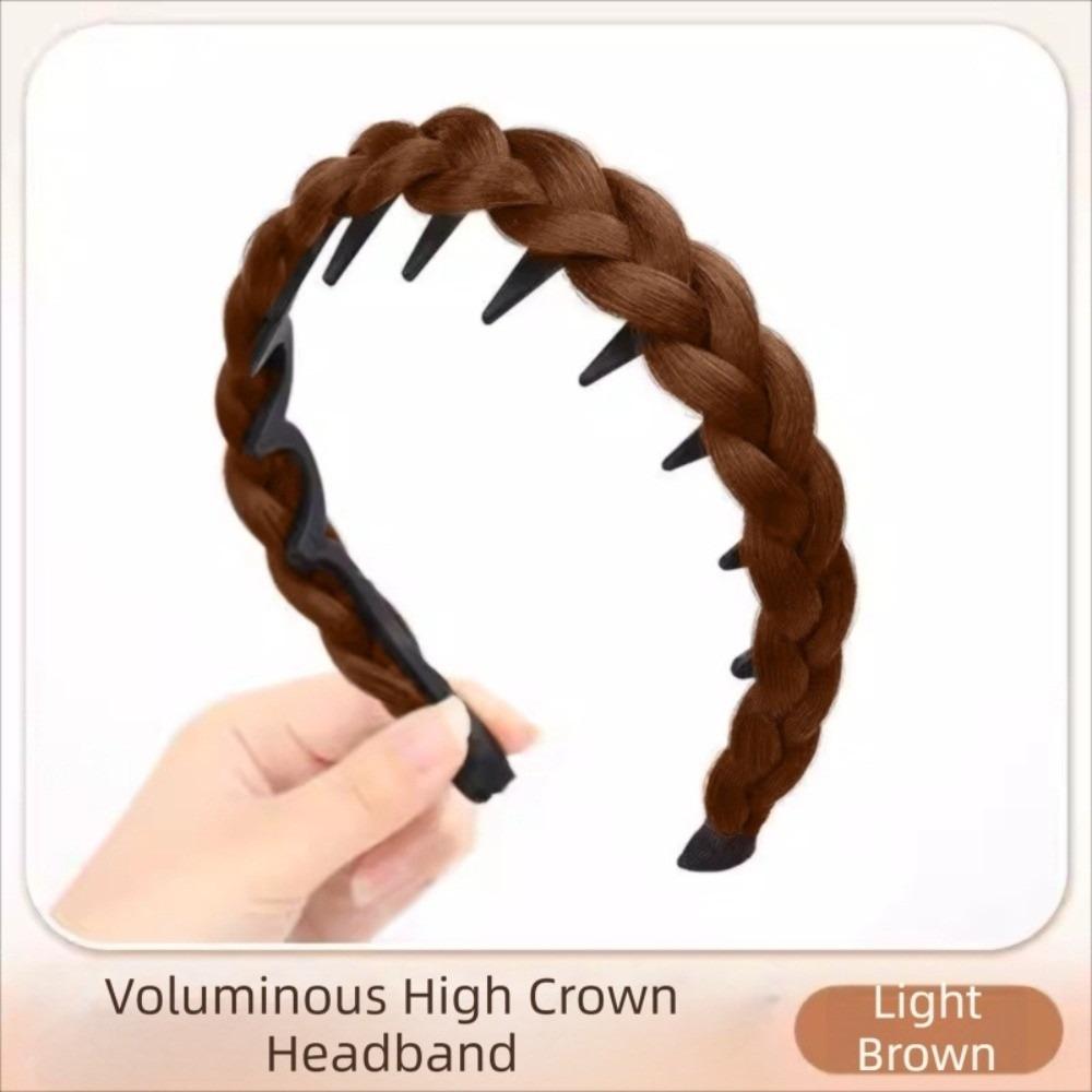 

Non-Slip Braided Headband Wig Headwear Retro Head Hoop Fishbone Braids Hair Bands for Women світло-коричневого кольору