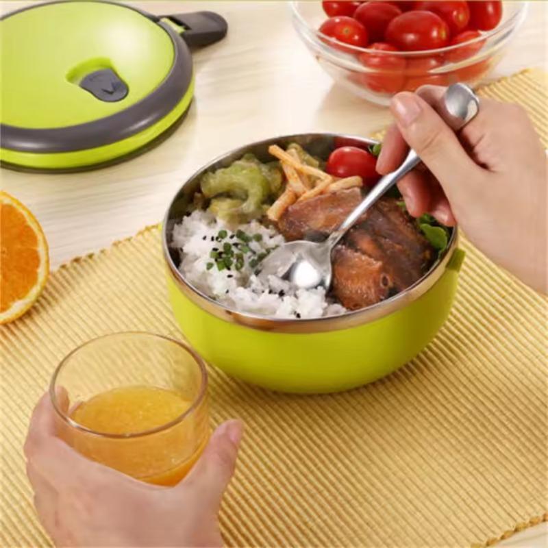 New Stainless Steel Insulated Safe Food Container Round Color Random 1-layer Portable Household Kitchen Rice Boxes Supplies