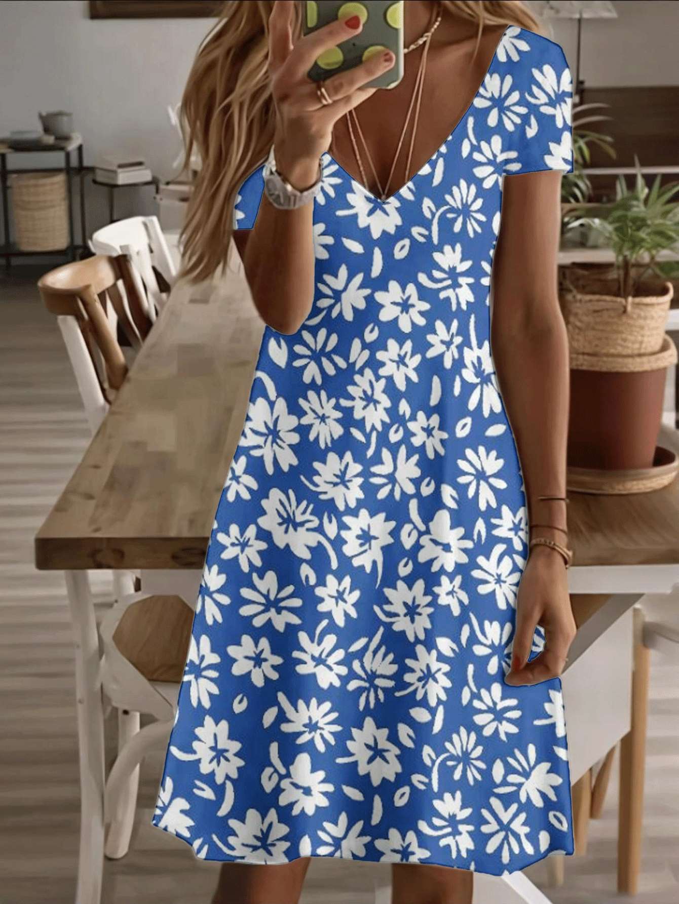 

Vneck shortsleeve midi dress blue floral women dress tropical flower print pattern 3D premium printing durable fabric casual and stylish summer ou 8XL дубильная кора