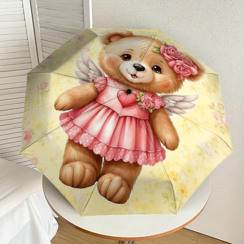 1PC Bear Flower Umbrella-9-Rib Reinforced, Automatic Open, Lightweight & Durable, Cute Fashion Accessory for Outdoor-P0790