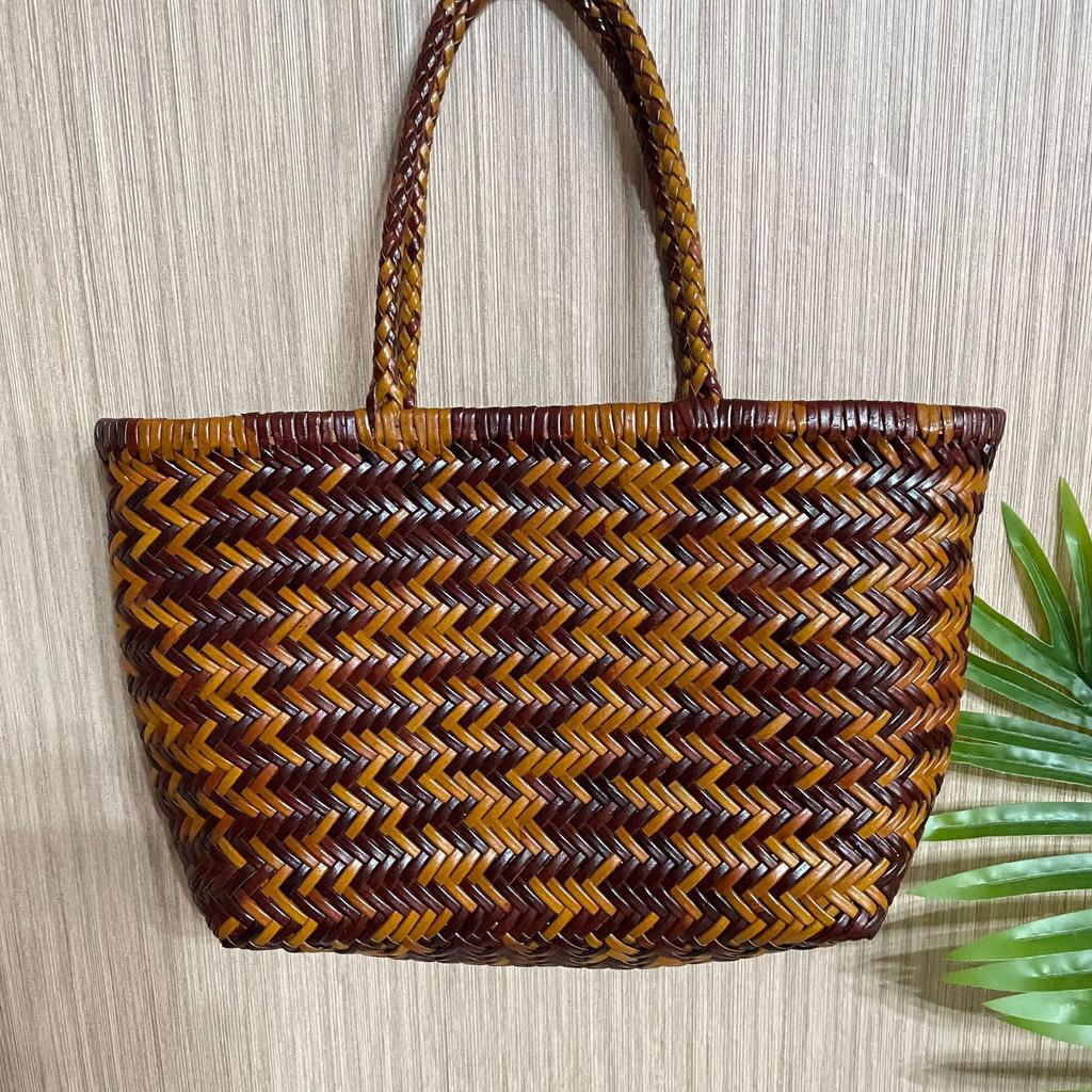 Dragon Diffusion Women's Genuine Leather Woven French Basket Bag