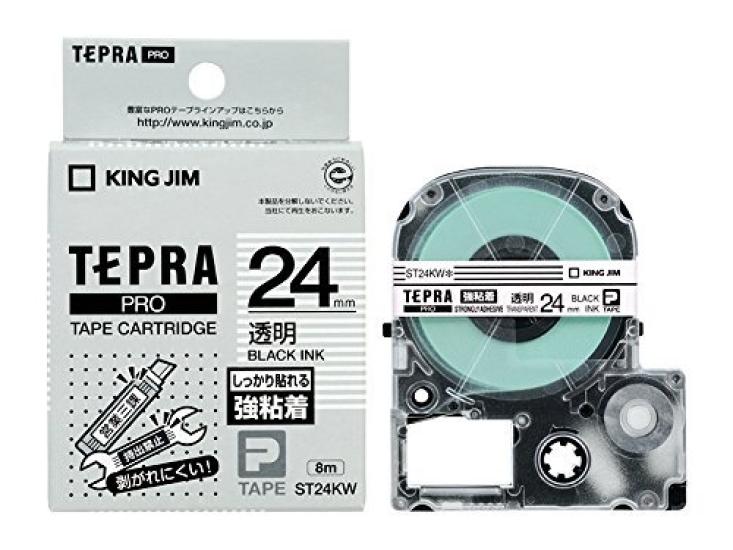 King Jim Tepra PRO Tape Strong Adhesive ST24KW 00028522 of Labels, Transparent/Black, (Pack 3)