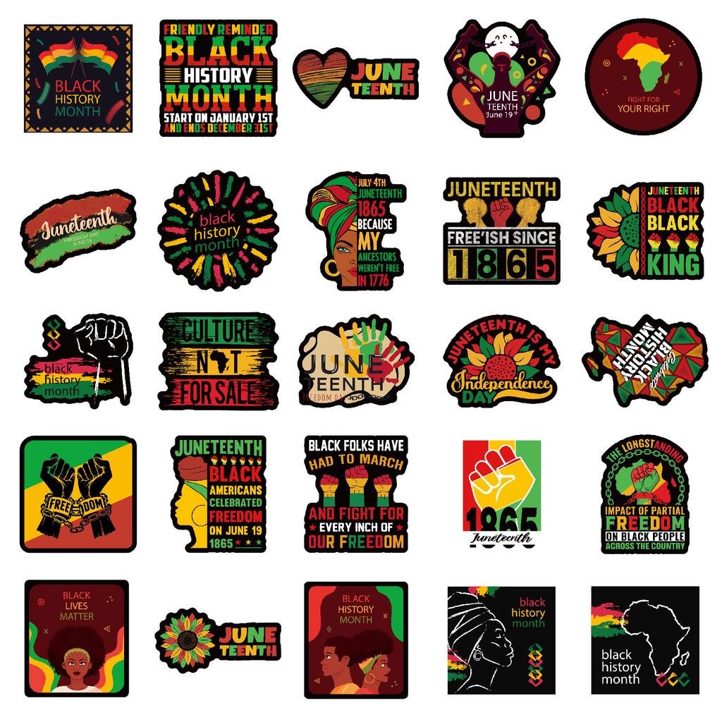 50PCS Juneteenth Black History Stickers, American Independence Day Decals for Phone, Laptop & Luggage