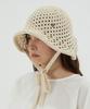 Bajal Va Curved Oval Metallic Knit Punched Bonnet Hat Beige