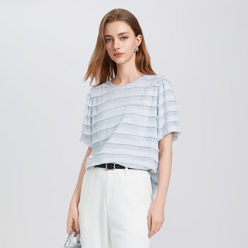 Women s Pleated Lace Short-Sleeve Blouse EU 24