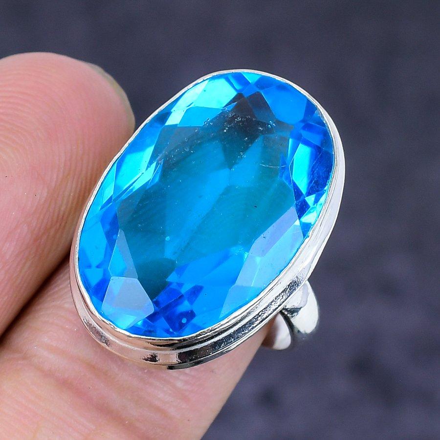 Swiss Blue Topaz Gemstone Handmade 925 Sterling Silver Ring Size 5.5 U9u22