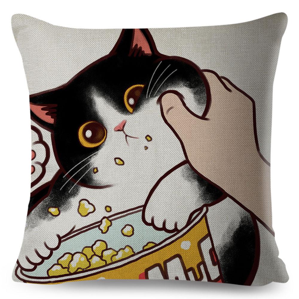 Lustige Liebe Kuss Niedliche Katze Kissenbezüge für Sofa Zuhause Auto Kissenbezug Kissenbezüge Dekor Cartoon Kissenbezug 45x45cm