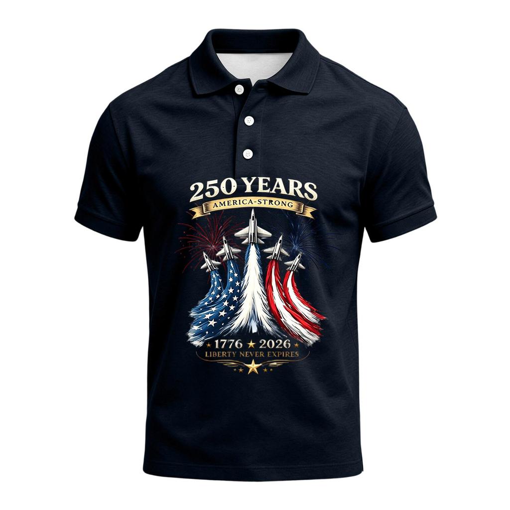 Men's 250th Anniversary Polo Shirt 1776 To 2026 Short Sleeve Casual Fit American Flag Themed Graphic Top