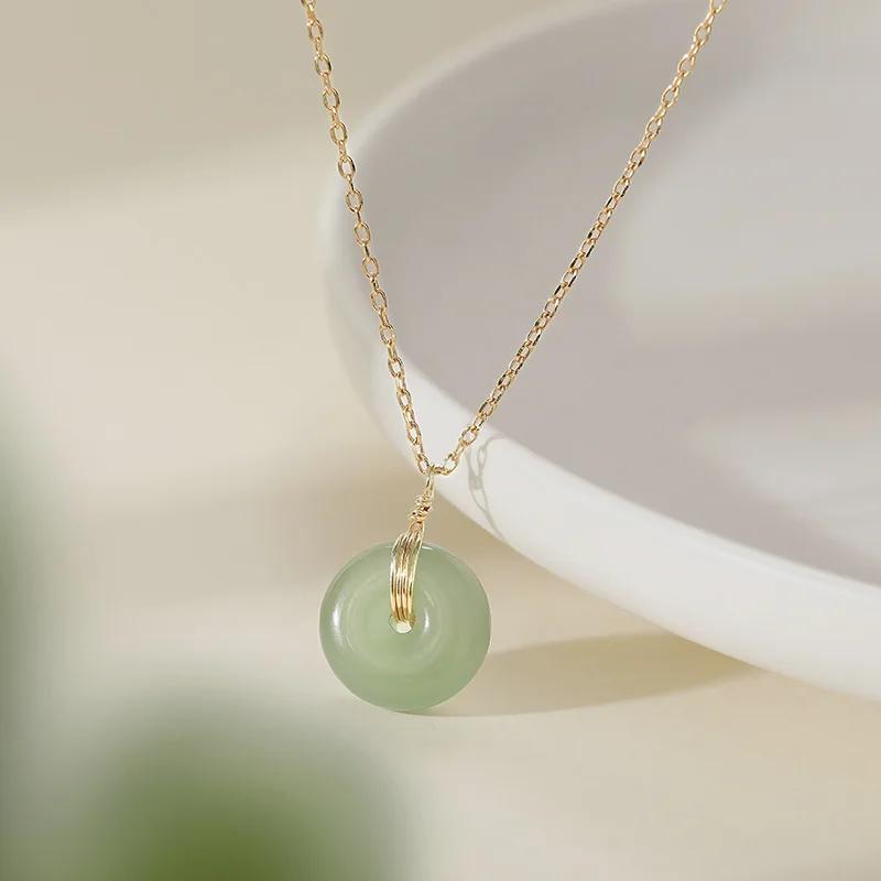 

Real Hetian Jade Donut Pendant Lucky Necklace Natural Jewelry Charm Gemstone Carved Talismans Energy Chain Choker Gift