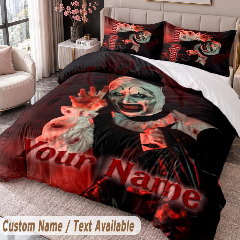 Custom Name Text 3Pcs Bedding Set Terrifier Art the Clown Duvet Cover And Two Pillowcases