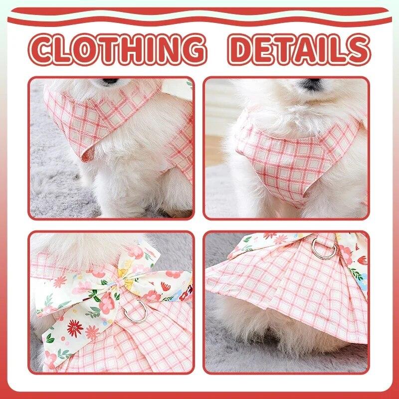 Summer Dog Harness Dresses with Leash Set Pet Dogs Clothes Bow Tie Bust Back Dress Puppy Clothing Cute Fashion Outfit Pet Item