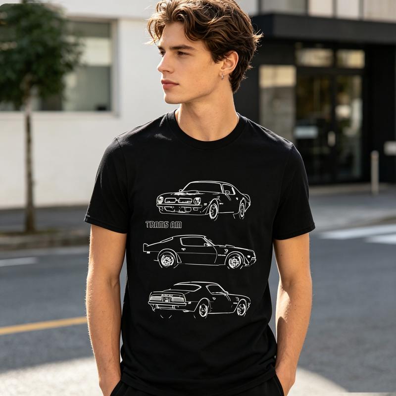 Trans Am Three View Line Graphic T Shirt Classic American Muscle Car Print Tee Unisex Soft Cotton Crew Neck Short Sleeve