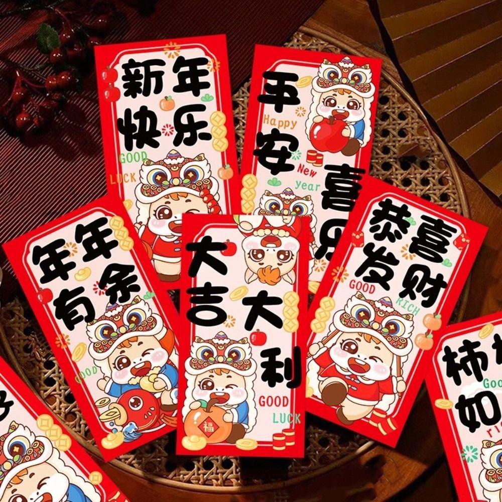 6pcs Best Wishes Lucky Red Pockets Cartoon Spring Festival Envelope Hongbao  New Year Celebration