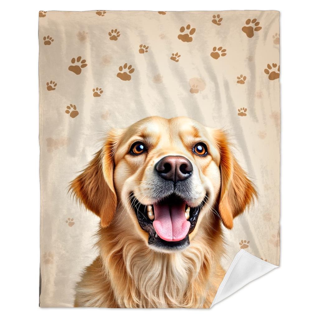 Golden Retriever Fleece Blanket Dog Paw Print Design Soft Cozy Throw Home Decor for Living Room or Bedroom Gift for Pet Lovers