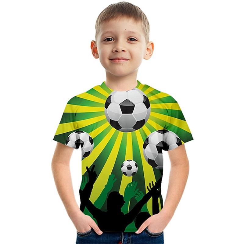 Summer Round Neck 3D Colorful Football Pattern Printed Top Fashionable Casual Short Sleeved Children's Boy T-shirts