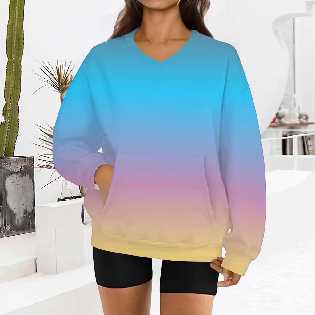 Women's Fashion Gradient Print Long-Sleeved V-Neck Sweatshirt