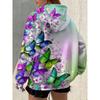 Chaqueta con capucha para mujer con estampado de mariposas y flores, cierre completo de cremallera - Diseño vibrante y colorido de mariposas y flores