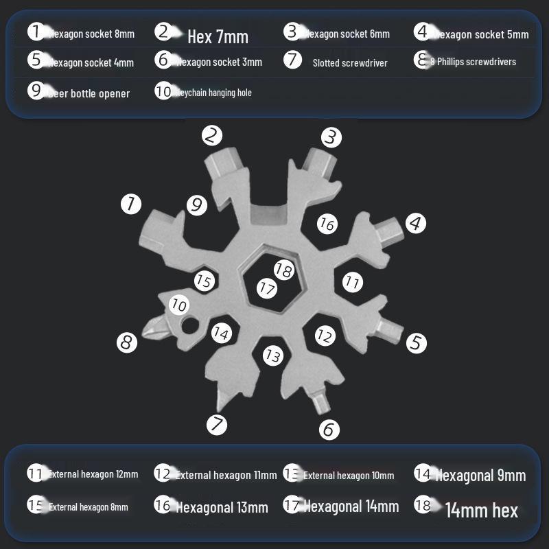 18-in-1 Multifunctional Snowflake Wrench & Screwdriver - Compact Octagonal Tool for Home Use