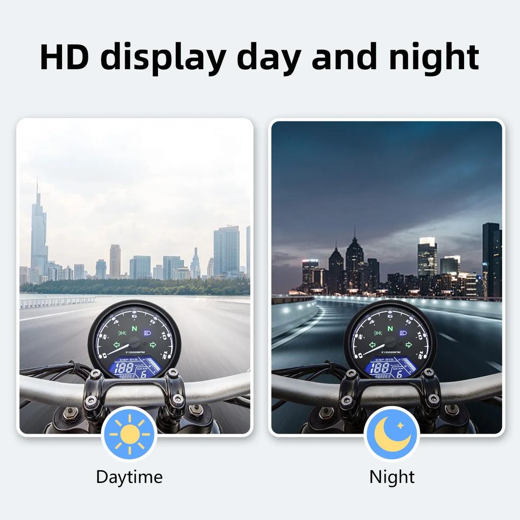 AD Motorcycle Dashboard Speedometer 12000 RPM Meter Digital Display Speed Meter Tachometer Fuel Level Instrument Accessories