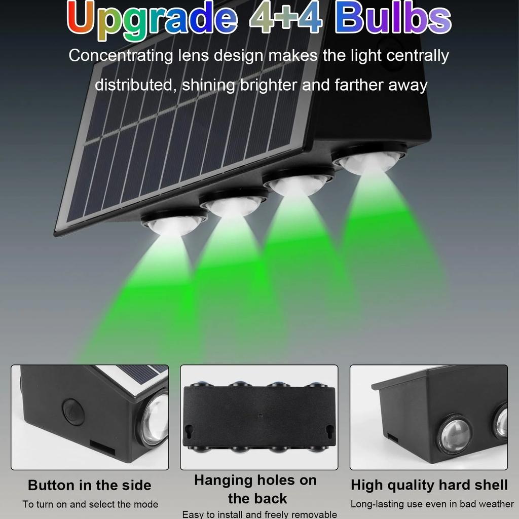 12LED Solar Light Wall Lamp RGB Gradient Color Up And Down Luminous Lighting Balcony Yard Garden Exterior Wall Washing Lamp