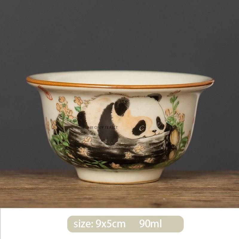 1 Pieza Tradición China Horno Ru Cerámica Taza de Té Hecha a Mano Linda Taza de Té Panda Bol de Té para el Hogar Taza de Maestro Accesorios para Juego de Té