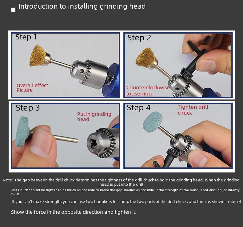 Modrá kovová mini elektrická bruska s britskou a americkou zástrčkou, 12V2A plynule nastavitelná rychlost, ruční malá elektrická vrtačka.