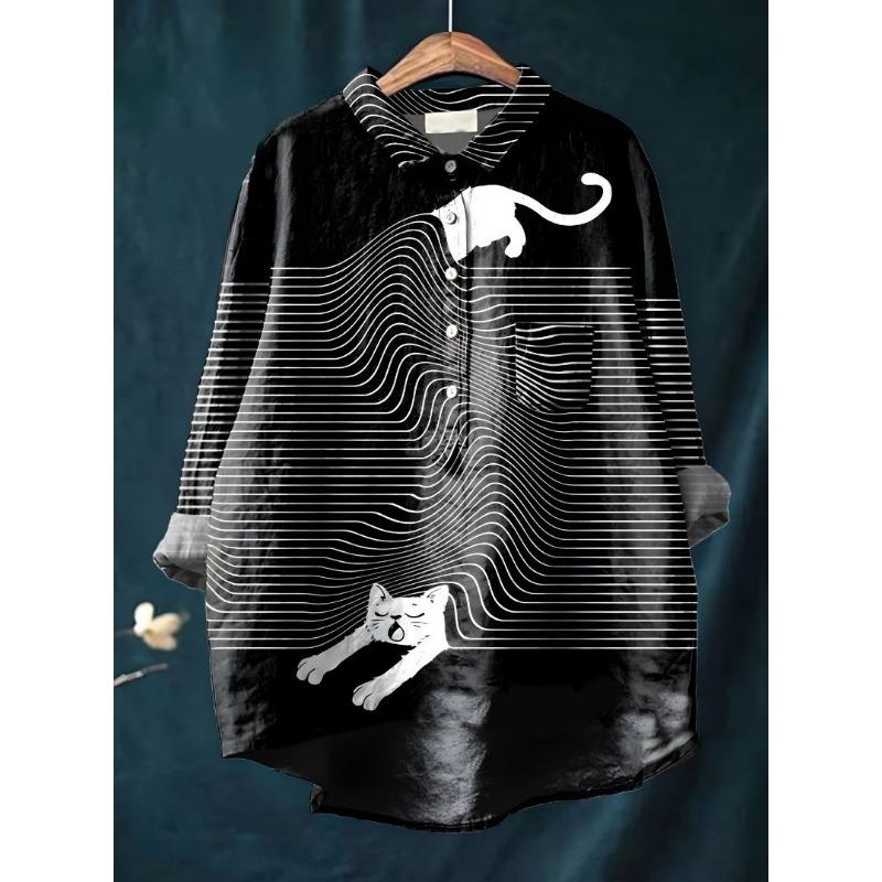 Tier Blumenmuster Bedruckte Hemden Hawaii Polyester Freizeit Langärmlig Damenblusen & Hemden