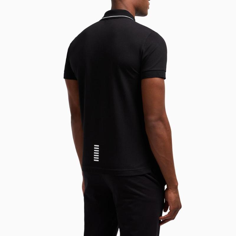 Emporio Armani EA7 Logo Emblemat Bluza Komfortowa Koszulka Polo z Krótkim Rękawem Męska Czarna 8NPF16-PJVUZ-1200