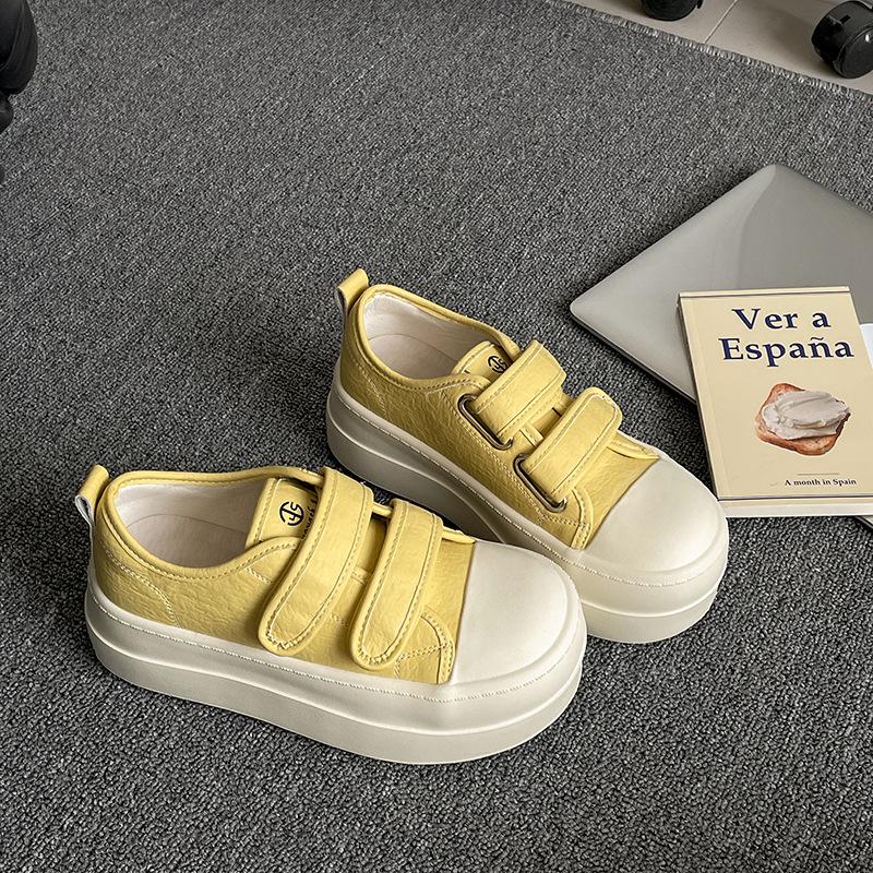 

Классические белые кроссовки на толстой подошве на липучках с круглым носком, женские, 2025, новая весна, универсальные, увеличивающие рост, легкие кеды 40 жёлтый