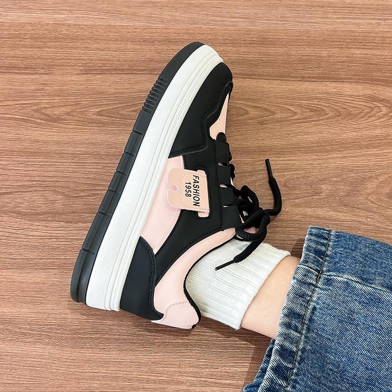 Black pink and white shoes women's new autumn versatile student casual sports shoes thick-soled heightening board shoes