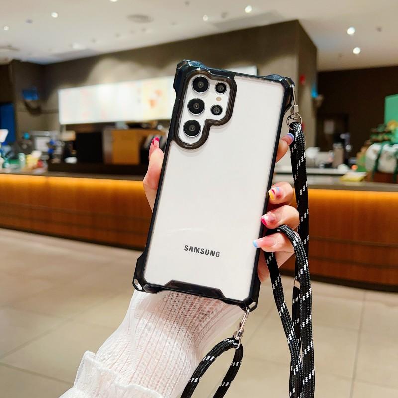 Four Corners Strap Case For Samsung Galaxy S23 Ultra S23 Plus S23Ultra S23Plus S24 Crossbody Cord Lanyard Shockproof Clear Cover