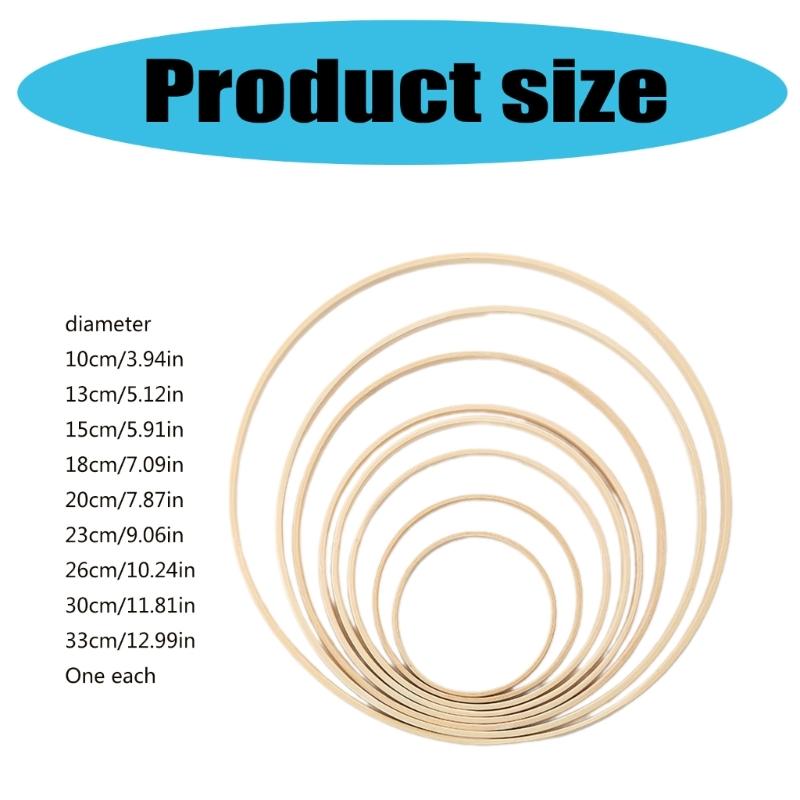 9 Pcs Bamboos Floral Hoops Wooden Wreath Rings Dream Catcher Hoops for Wall Hangings