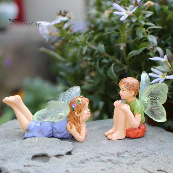 Small Fairy Tale Garden Ornaments 2Pcs/Set Boy And Girl Statues, Resin Miniature Figurines, Mini Landscape Statues for Patios Cute Figures Garden,