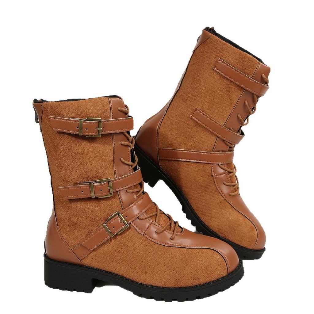 Belt Buckle Martin Boots Women's Winter Round Head Large Size Vintage Medium Boots 43