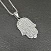 Collane Amuleto Palma di Fatima Hamsa Colore Oro Hip Hop Punk Acciaio Inossidabile 316L con Ciondolo Zircone per Uomo Donna Gioielli di Preghiera