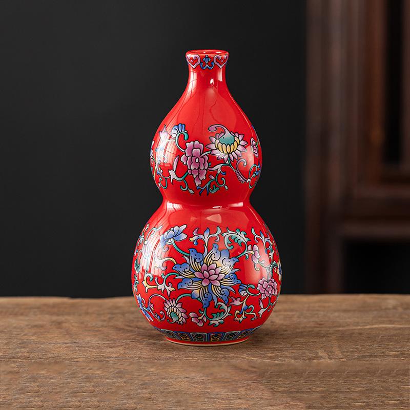 Chinese style enamel gourd ceramic vase, living room decoration, flower vase, desktop decoration vase
