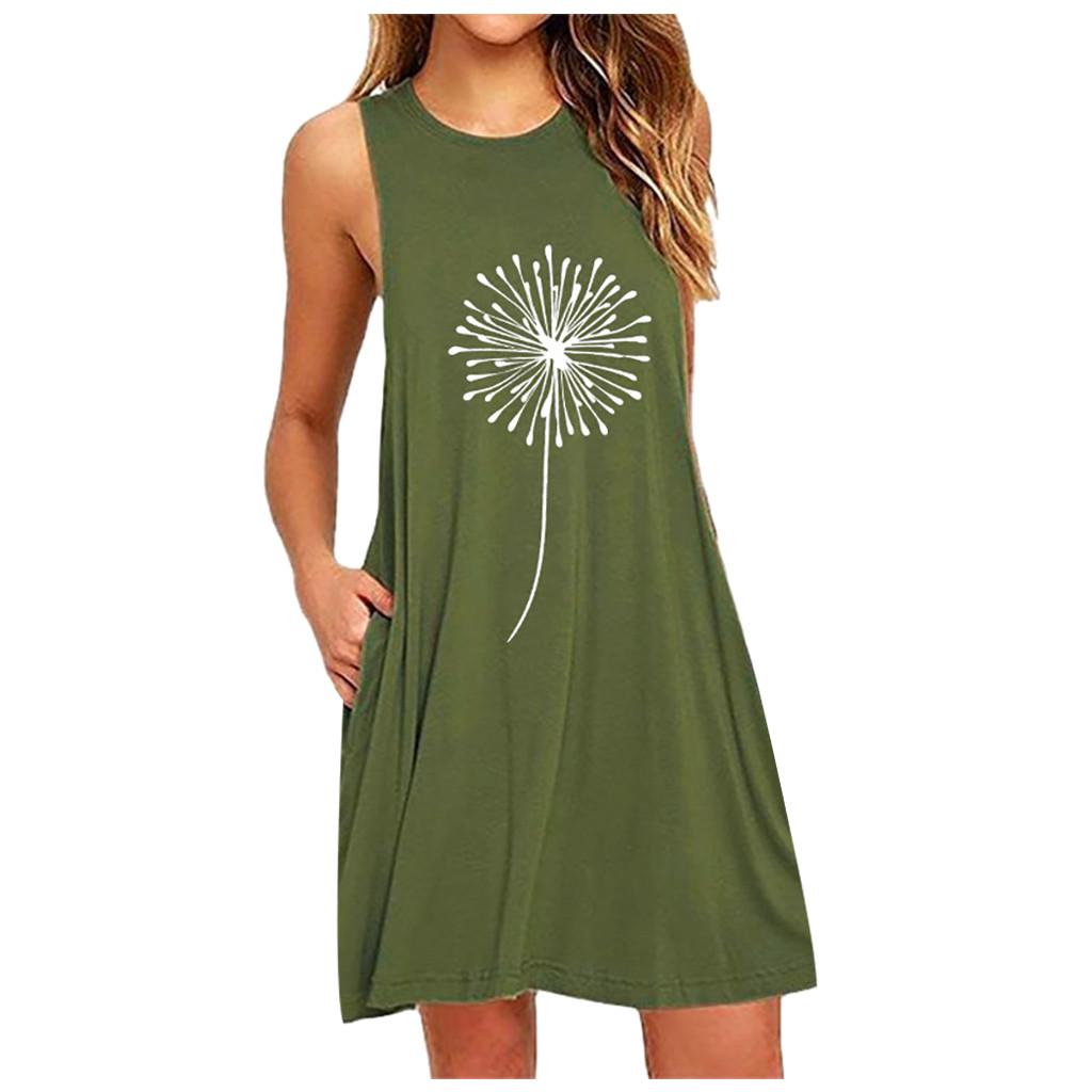 Women's Casual Sleeveless Print A-Line Dress with Pockets Summer Loose Fit Tank Dress for Beach, Party, or Daily Wear