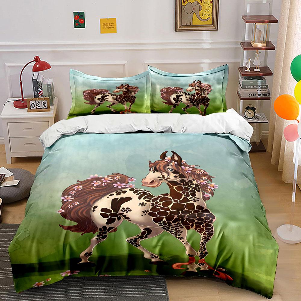 Horse with floral mane. Bedding sets Duvet cover sets Duvet covers Pillowcases(1* Duvet Cover 2* Pillowcases without duvet insert)