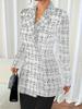 Autumn Winter New Elegant Black and White Grid Pattern Lapel Button Long Sleeve Slim Suits